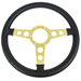1970-76 NEW Formula Style Steering Wheel; 3-7/8" Black Molded Grips - Gold - N6e-A8100316