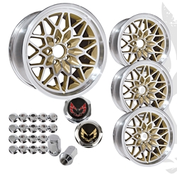 15x8 Gold Snowflake Wheels 1st 2nd Gen Pontiac Trans Am Firebird V2 w/Centercaps & LugNuts 
