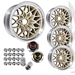 15x8 Gold Snowflake Wheels 1st 2nd Gen Pontiac Trans Am Firebird V2 w/Centercaps & LugNuts - 15x8 Gold Snowflake Wheels V2 Kit