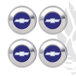 1970-75 Chevy Bowtie 5 Spoke Wheel Center Caps - Blue/Silver Set of 4 