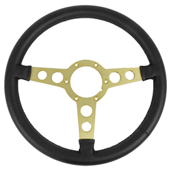 1970-76 NEW Formula Style Steering Wheel; 3-7/8" Black Molded Grips - Gold 