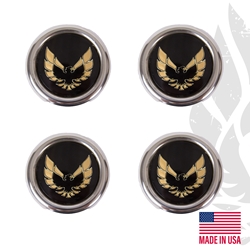 New 1977-81 Firebird Trans Am Metal Snowflake/Turbo Wheel Center Caps in Gold - Set of Four 